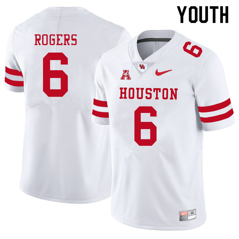 Youth #6 Jayce Rogers Houston Cougars College Football Jerseys Sale-White - Click Image to Close